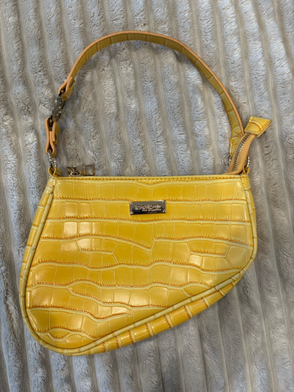 Bebe Yellow Croc-Embossed Shoulder Bag